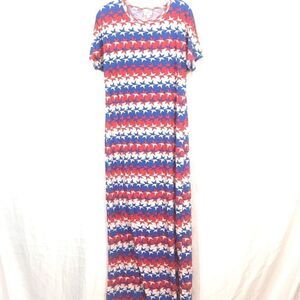 LuLaRoe Long red, white & Blue sheath dress Size Medium